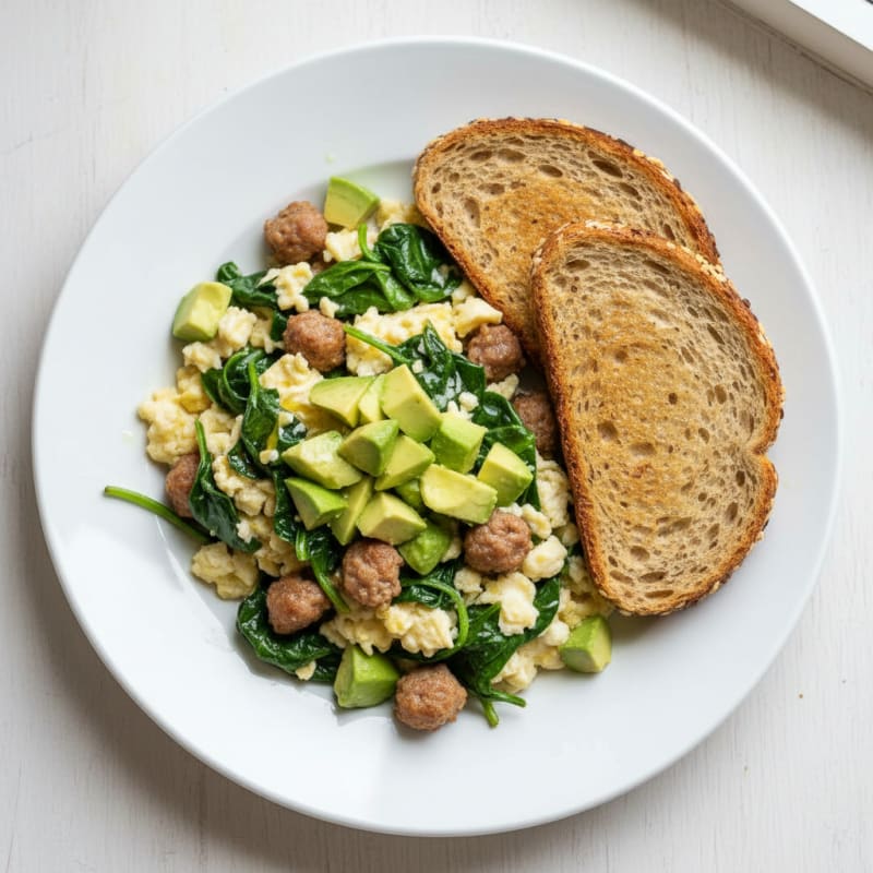 Egg White Scramble with Spinach and Turkey Sausage