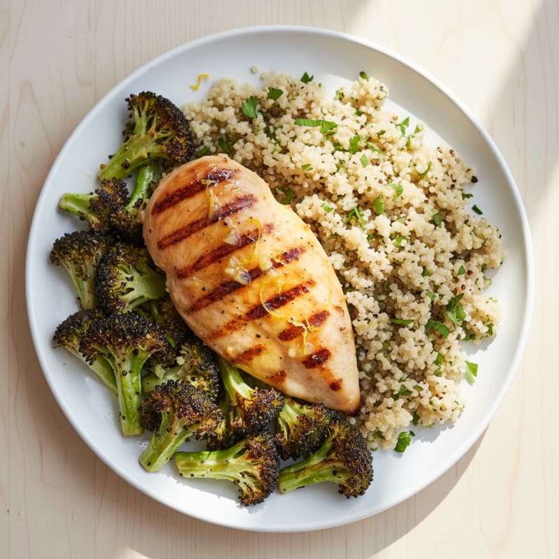 Grilled Chicken Breast with Quinoa and Roasted Broccoli