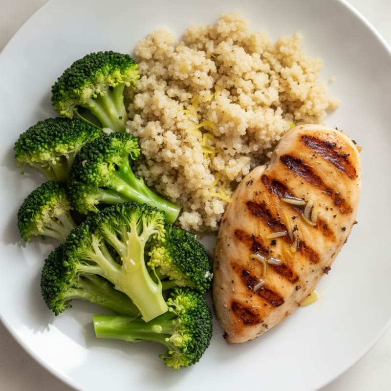 Grilled Chicken Breast with Quinoa and Steamed Broccoli