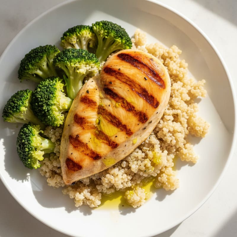 Grilled Chicken Breast with Quinoa and Steamed Broccoli