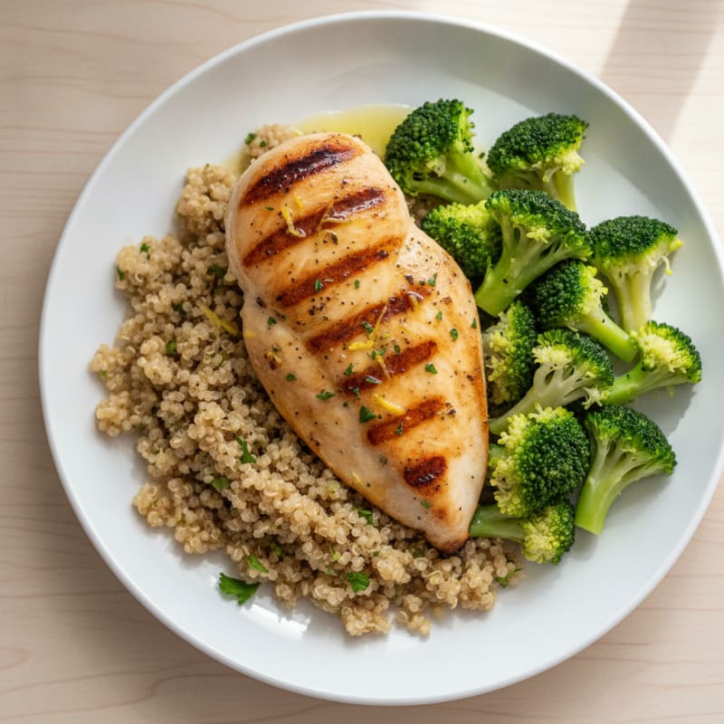 Grilled Chicken Breast with Quinoa and Steamed Broccoli