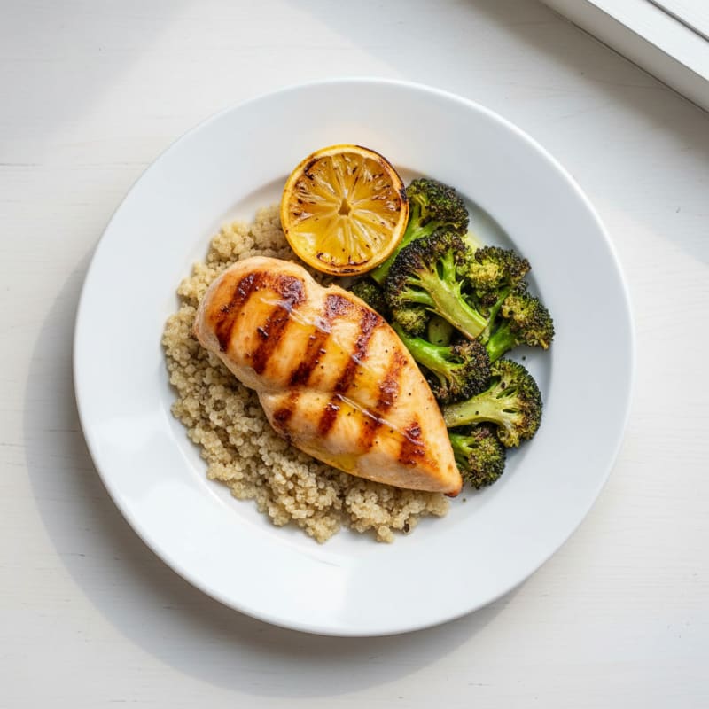 Grilled Chicken Breast with Quinoa and Roasted Broccoli