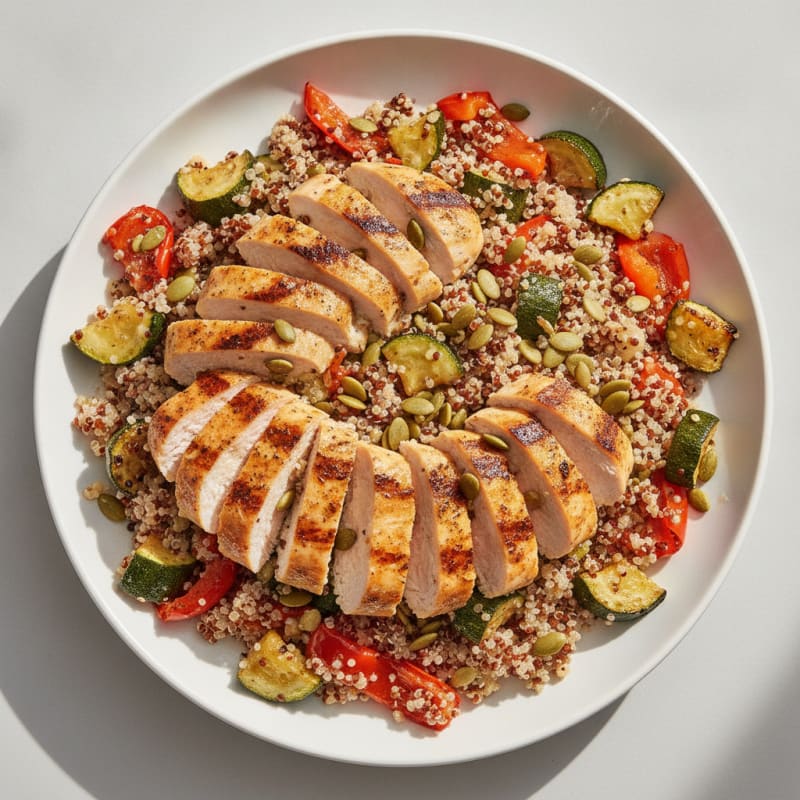 Grilled Chicken Salad with Quinoa and Roasted Vegetables