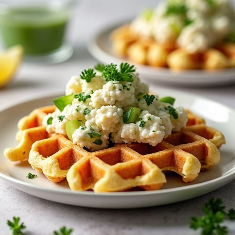 Crispy Cauliflower Waffles with Creamy Herbed Chicken Salad