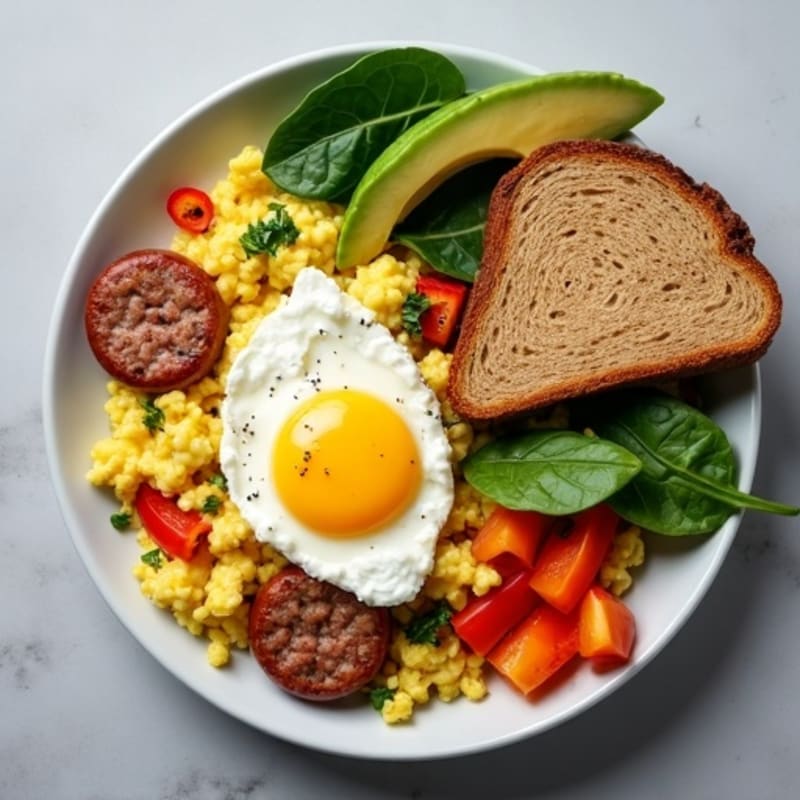 Egg White Scramble with Turkey Sausage and Cottage Cheese