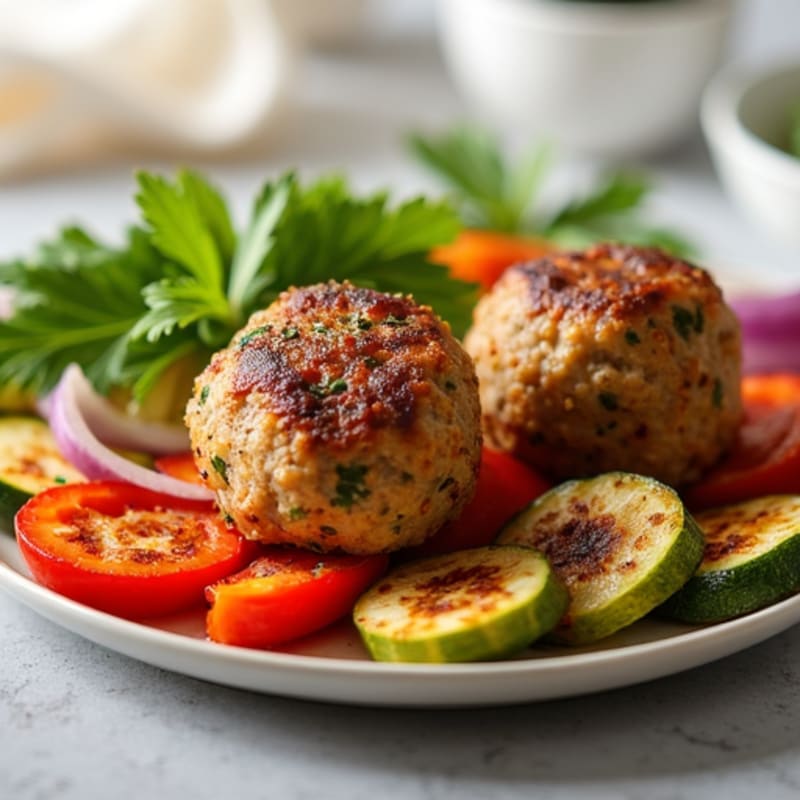 Herb-Seasoned Turkey Meatballs with Roasted Vegetables