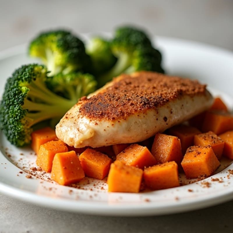 Cinnamon-Spiced Chicken with Roasted Sweet Potatoes and Broccoli