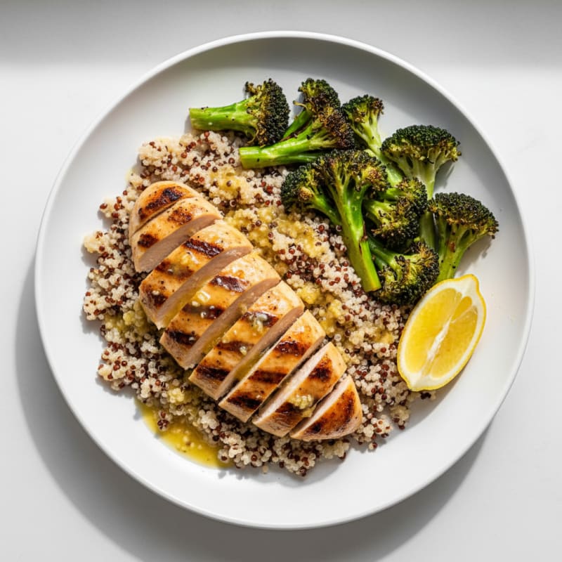 Grilled Chicken Breast with Quinoa and Roasted Broccoli