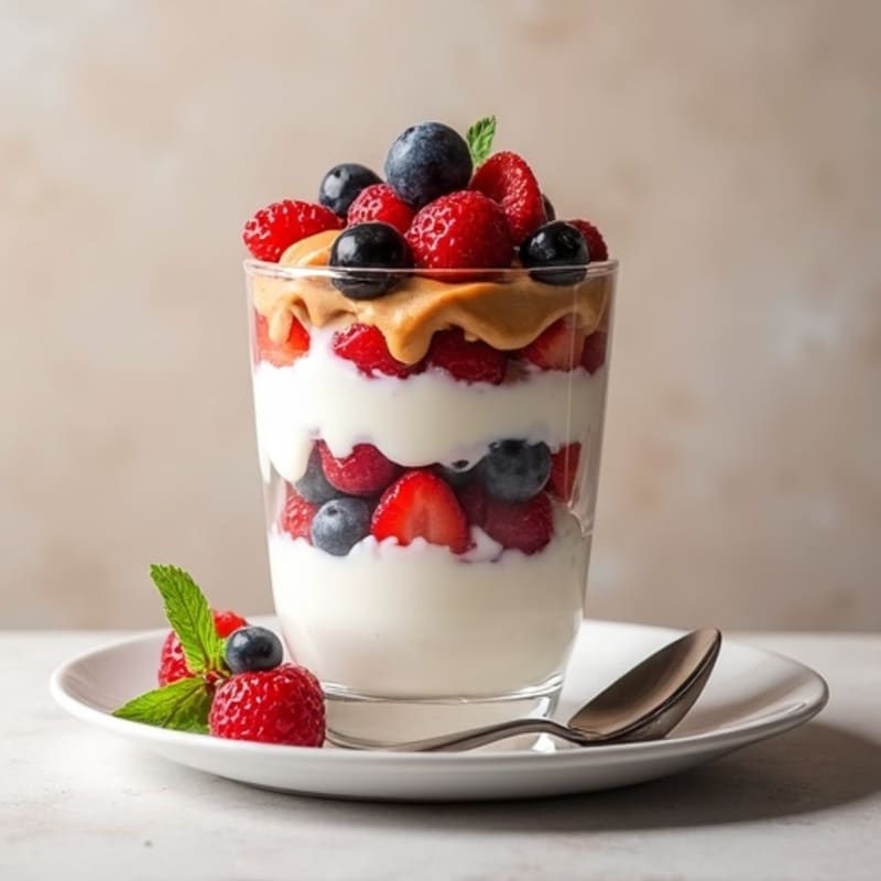 Greek Yogurt Protein Parfait with Almond Butter and Berries