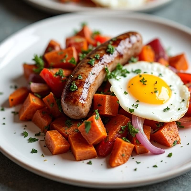 Lean Turkey Sausage and Crispy Sweet Potato Hash