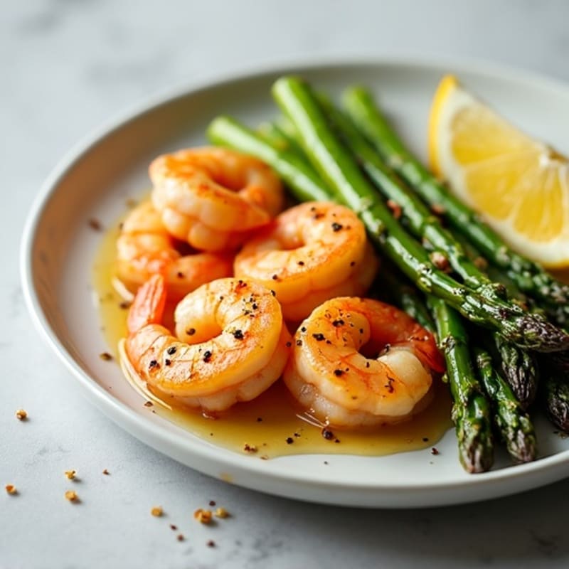 Lemon Garlic Pan-Seared Shrimp with Roasted Asparagus