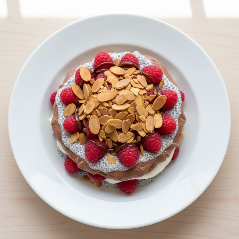 Chocolate Protein Greek Yogurt Parfait with Almonds