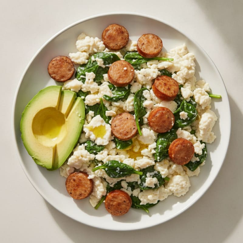 Scrambled Egg Whites with Spinach and Turkey Sausage