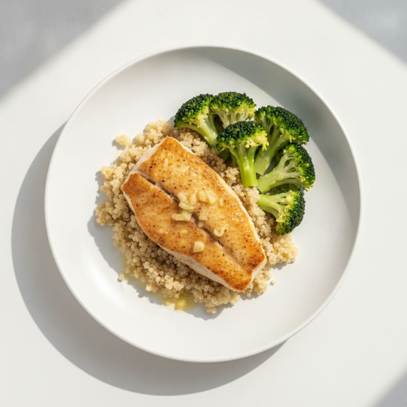 Seared Tilapia with Steamed Broccoli and Quinoa