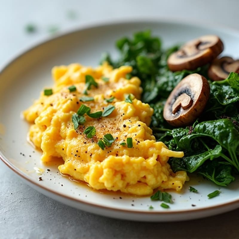 Protein-Packed Scrambled Eggs with Sautéed Spinach and Mushrooms