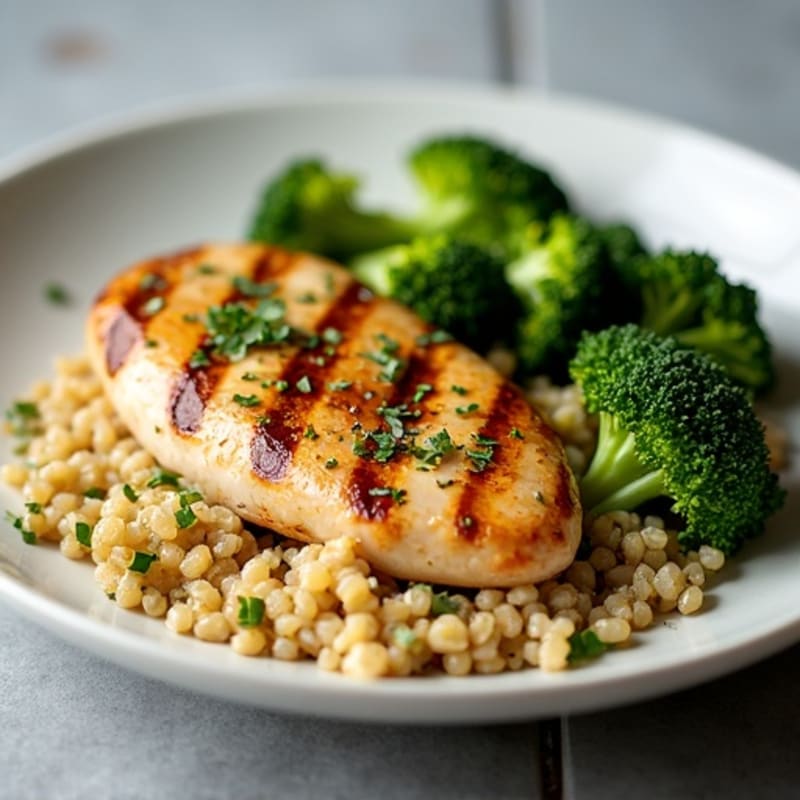 Grilled Chicken Breast with Quinoa and Roasted Broccoli