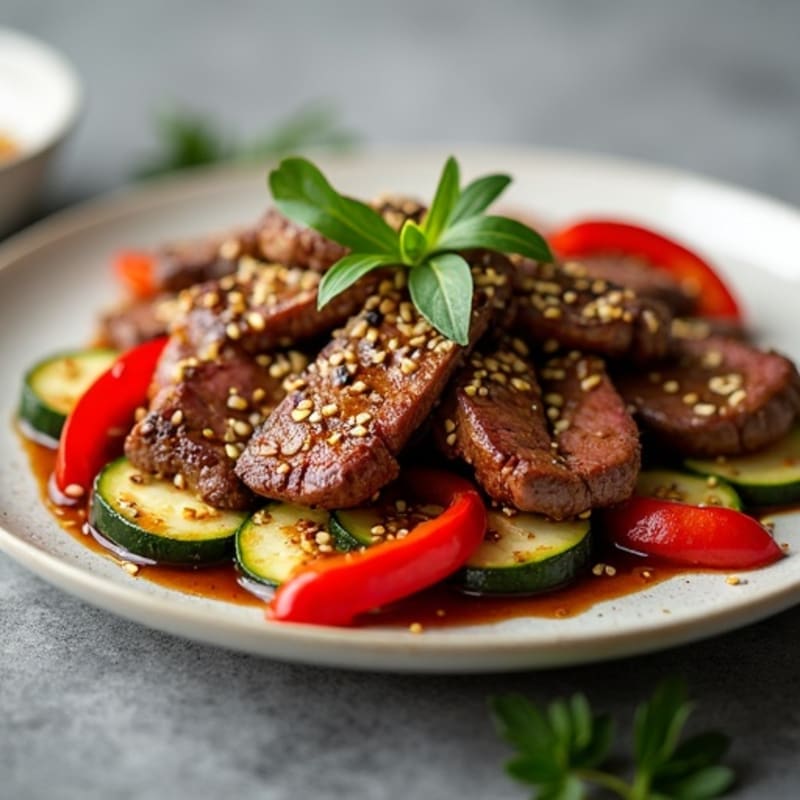 Sweet-Savory Sesame Beef with Charred Vegetables