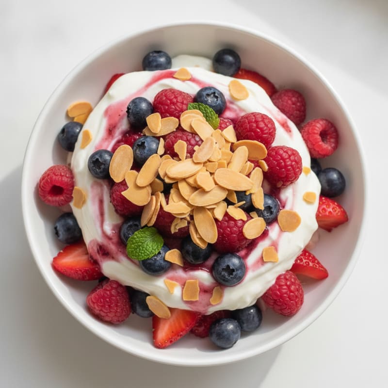 Greek Yogurt Protein Parfait with Mixed Berries and Almonds