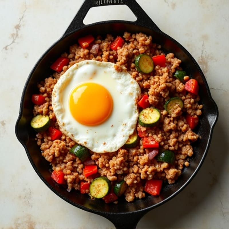 Savory Ground Chicken and Roasted Veggie Skillet