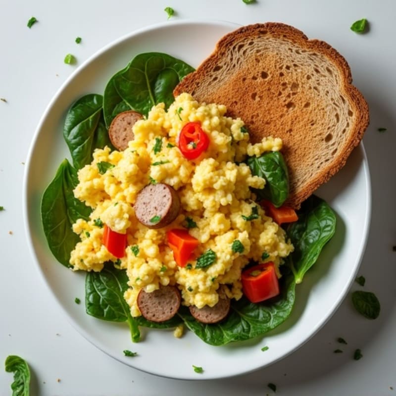 Egg White Scramble with Turkey Sausage and Spinach