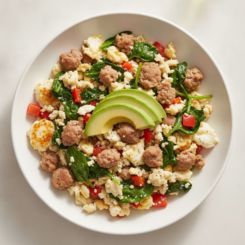 Egg White and Turkey Sausage Scramble with Spinach
