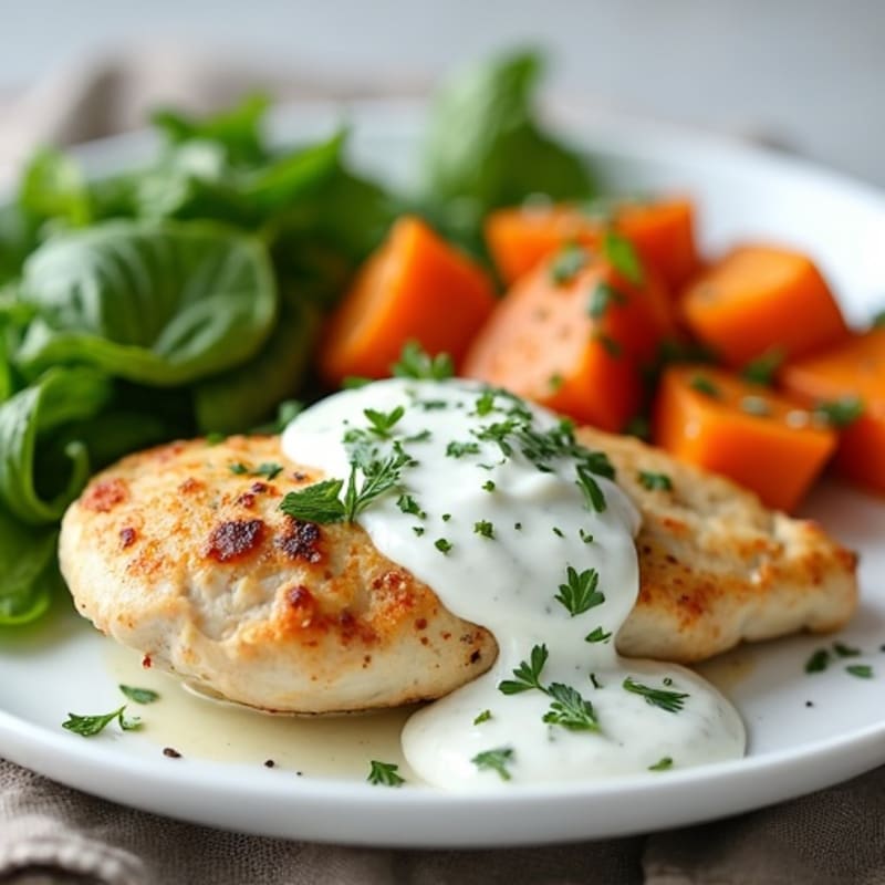 Creamy Herb Chicken with Roasted Sweet Potatoes
