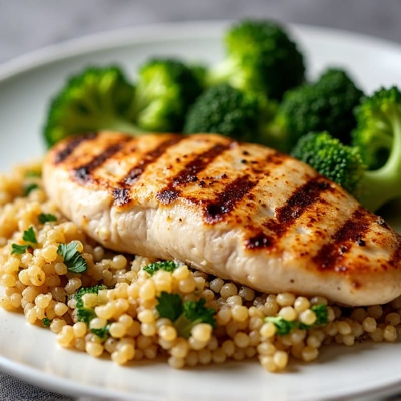 Grilled Chicken Breast with Quinoa and Roasted Broccoli
