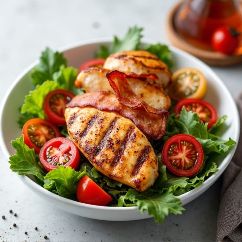 Crispy Turkey Bacon and Grilled Chicken Salad with Fresh Tomatoes