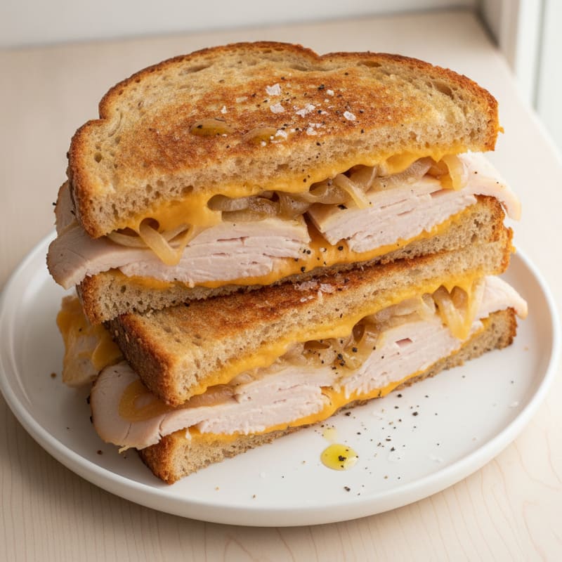 Triple-Decker Grilled Cheese with Caramelized Onions