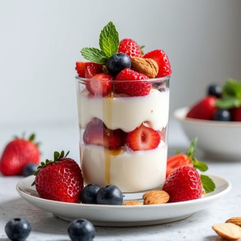 Greek Yogurt Protein Parfait with Mixed Berries and Almonds