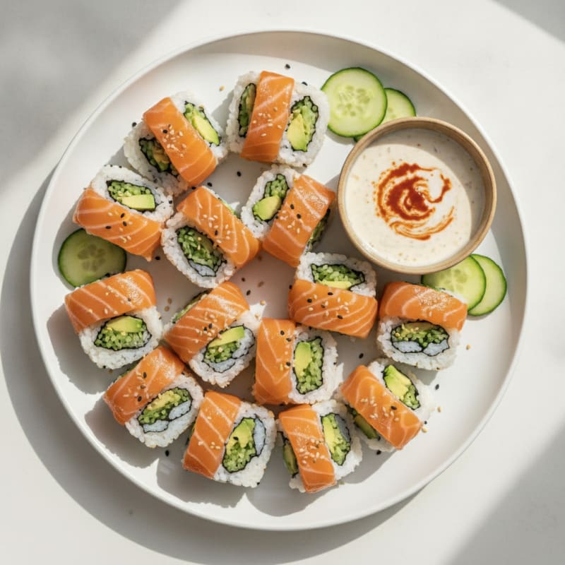 Fresh Salmon & Avocado Sushi Rolls
