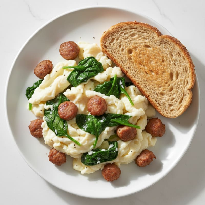 Egg White and Turkey Sausage Scramble with Spinach