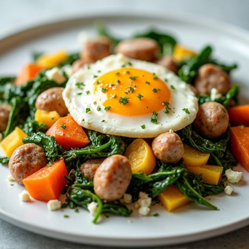 Egg White and Turkey Sausage Scramble with Spinach and Sweet Potato