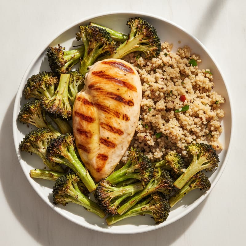 Grilled Chicken Breast with Roasted Broccoli and Quinoa