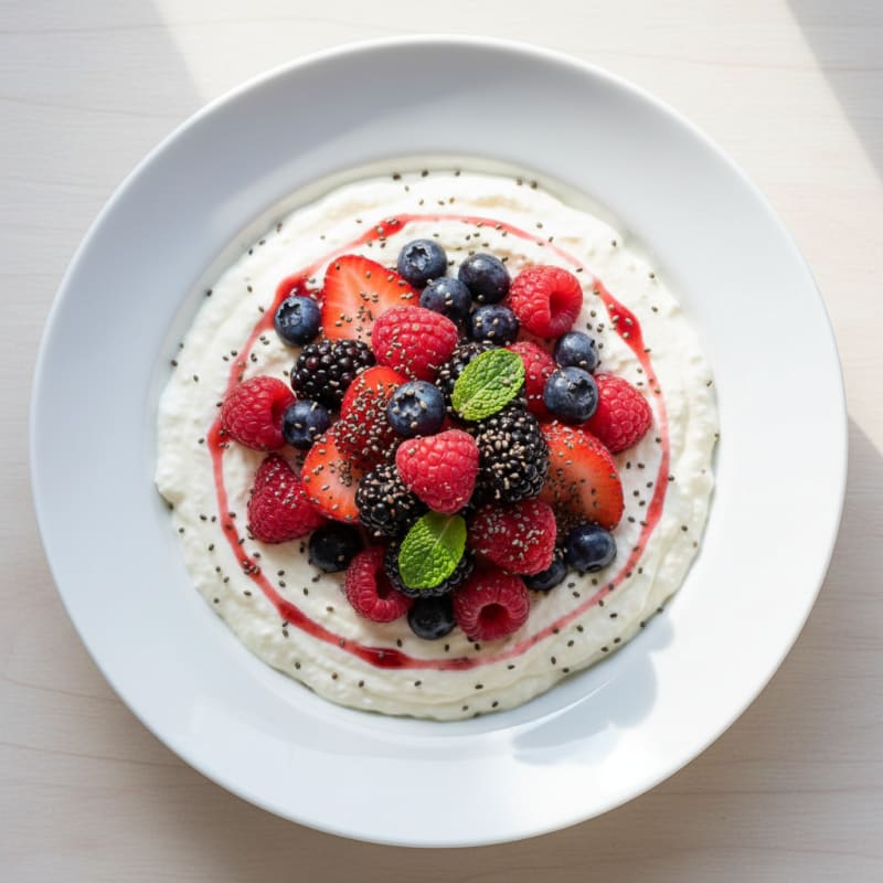 Silky Cottage Cheese Protein Pudding with Mixed Berries