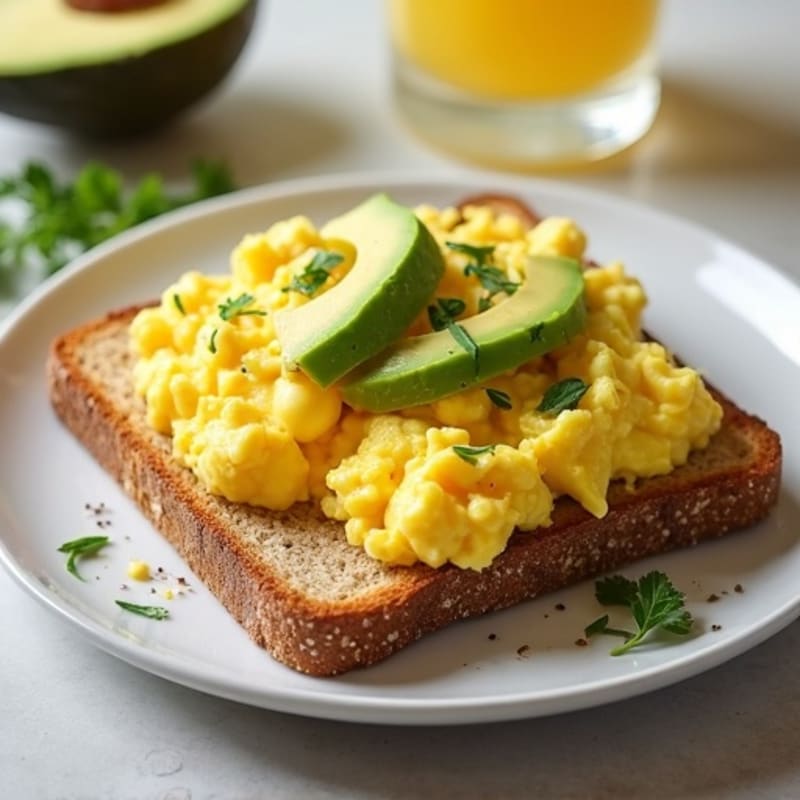 Creamy Scrambled Eggs with Whole Grain Avocado Toast