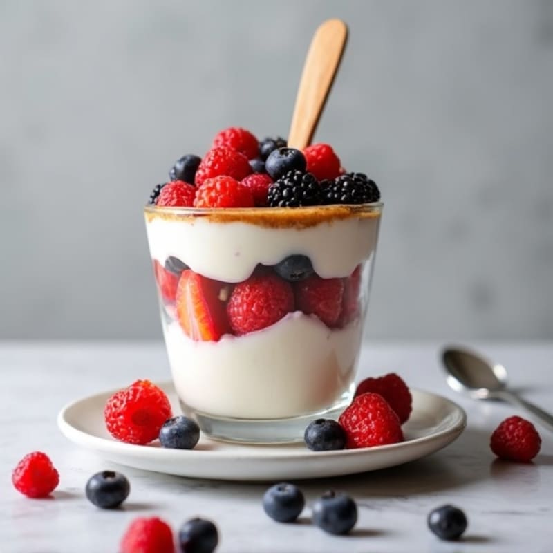 Greek Yogurt Protein Parfait with Mixed Berries and Almond Butter