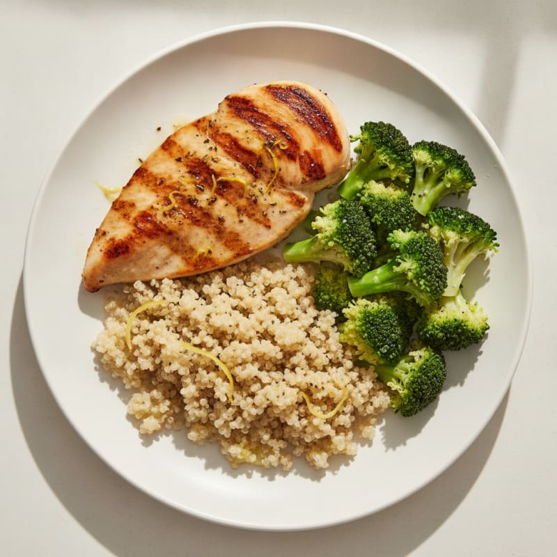 Grilled Chicken Breast with Quinoa and Steamed Broccoli