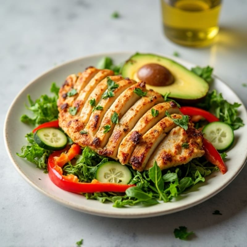 Grilled Chicken Salad with Crunchy Vegetables and Lemon Vinaigrette