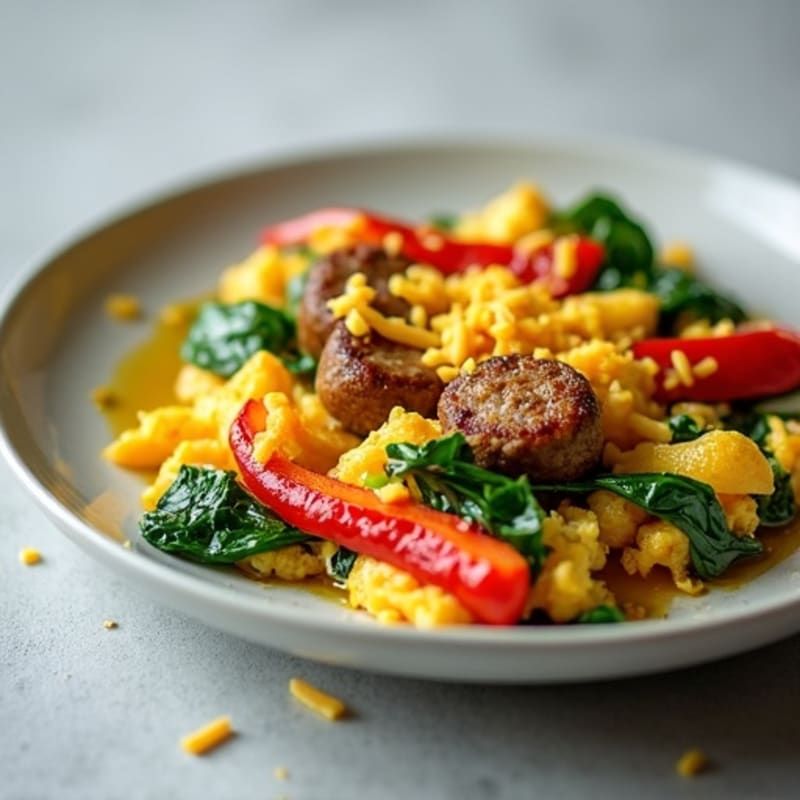 Chicken Sausage and Spinach Egg Scramble