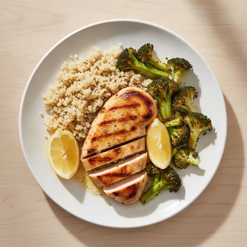 Grilled Chicken Breast with Quinoa and Roasted Broccoli