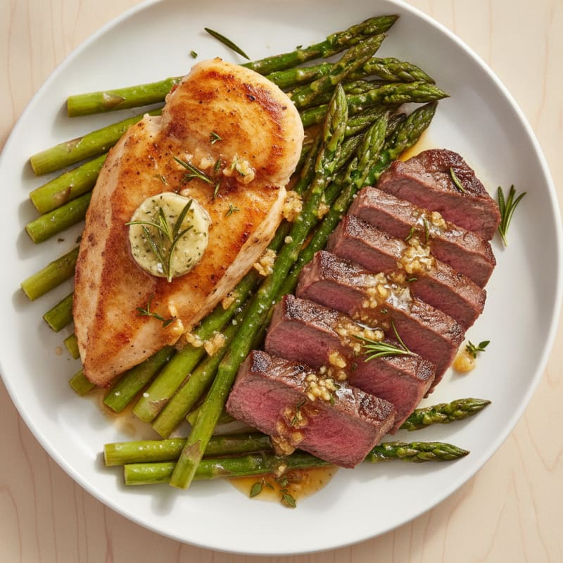 Pan-Seared Steak and Chicken with Garlic Herb Butter
