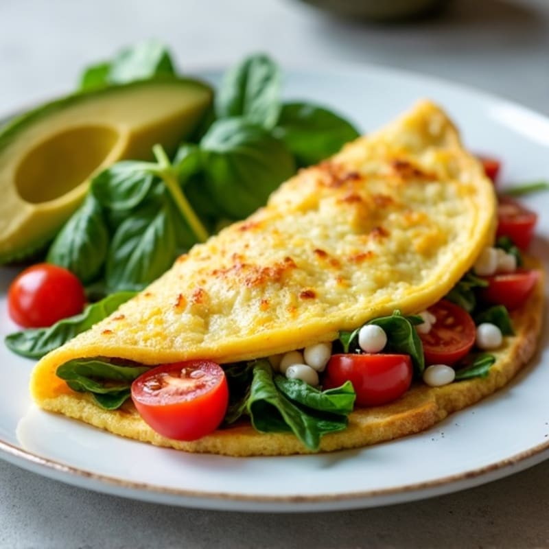 Egg White Spinach Omelet with Cottage Cheese and Cherry Tomatoes