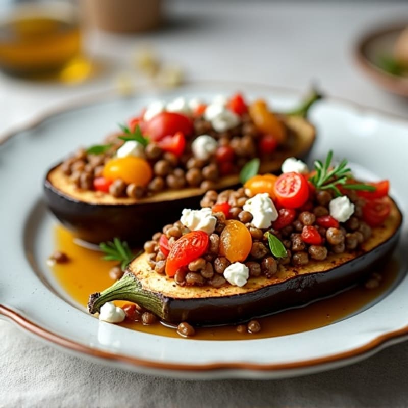 Roasted Eggplant Stuffed with Hearty Lentil and Vegetable Filling