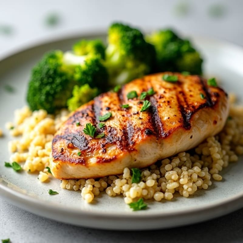 Grilled Chicken Breast with Roasted Broccoli and Quinoa