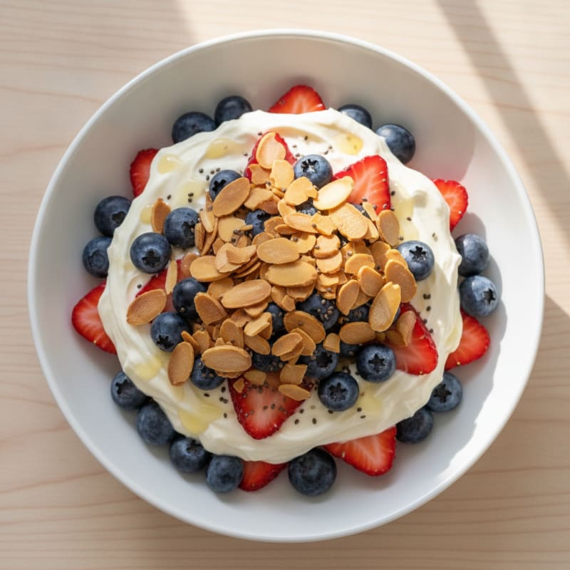 Creamy Greek Yogurt Protein Parfait with Berries and Almonds