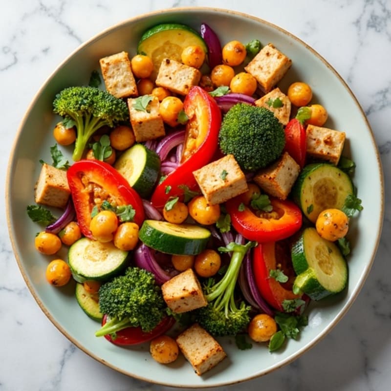 Sheet Pan Roasted Vegetables with Crispy Chickpeas and Lemon-Herb Dressing