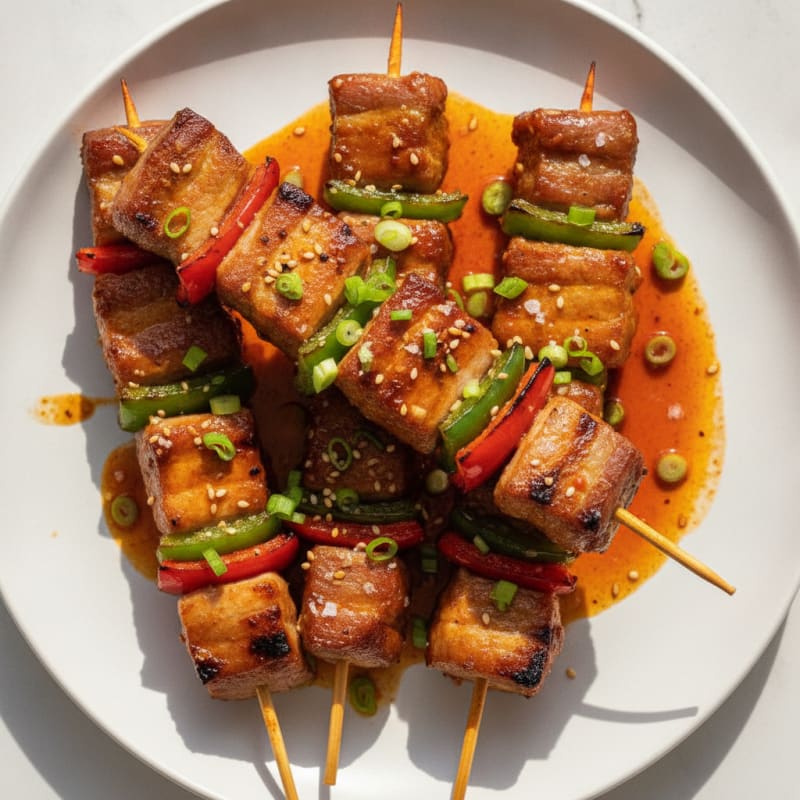 Spicy Gochujang Pork Belly Skewers