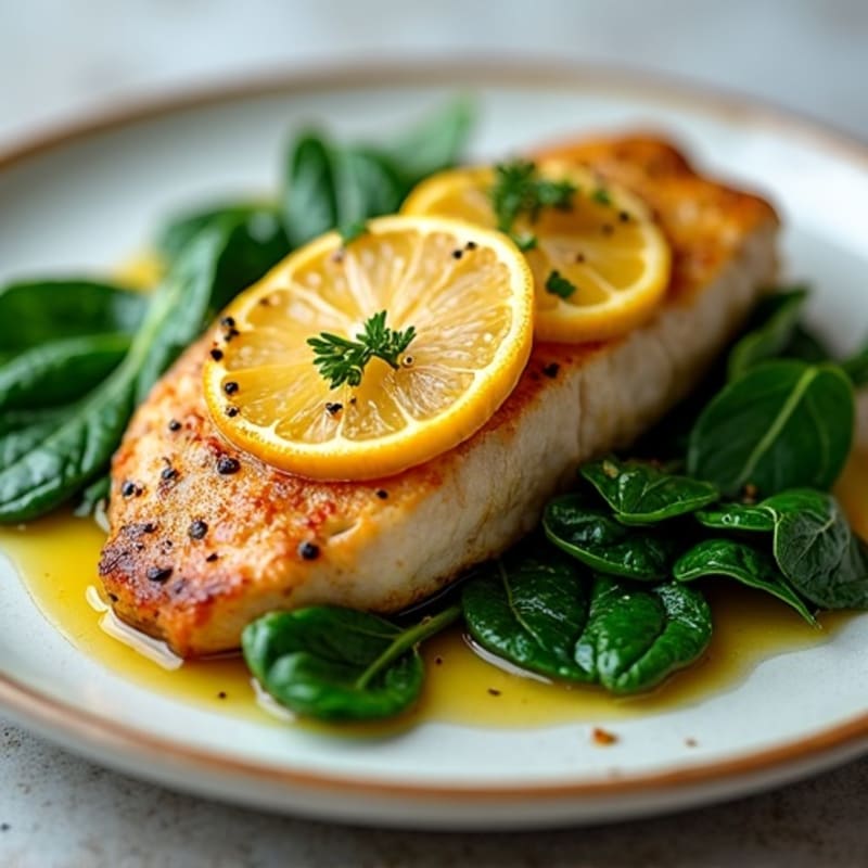 Lemon Garlic Pan-Seared Chicken with Sautéed Spinach