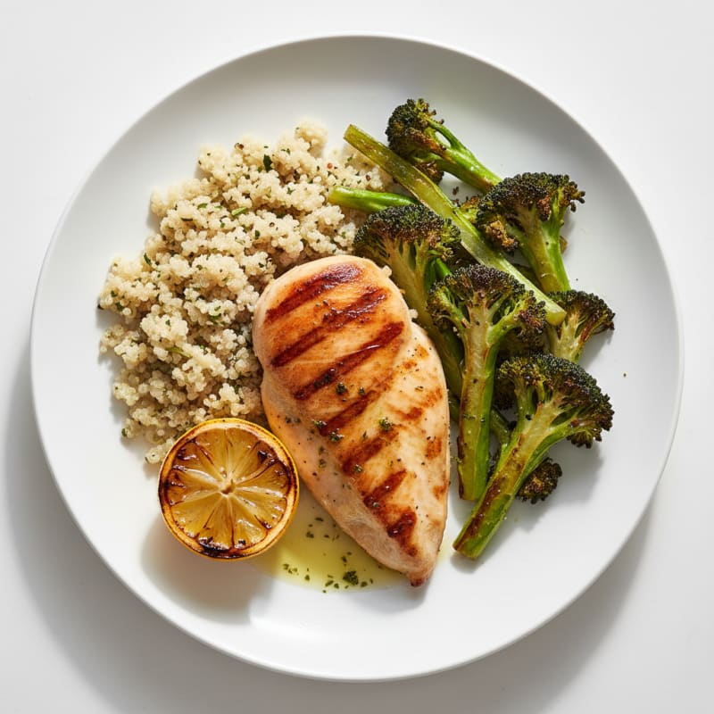 Grilled Chicken Breast with Quinoa and Roasted Broccoli